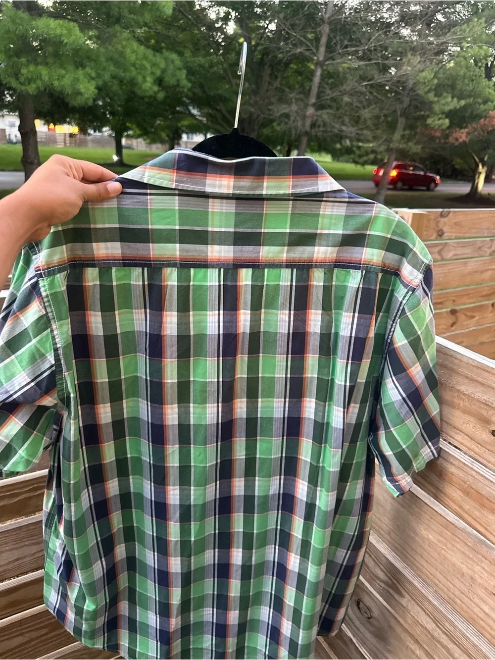 J. Crew Green and Navy Plaid Short-Sleeve Button-Down Shirt